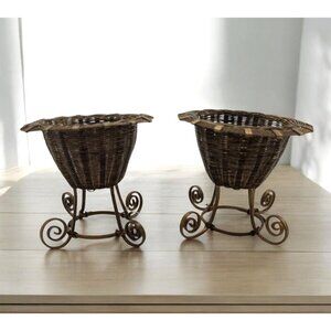 Set Of 2 Vintage Antique Brass Tiny Woven Baskets, egg holder